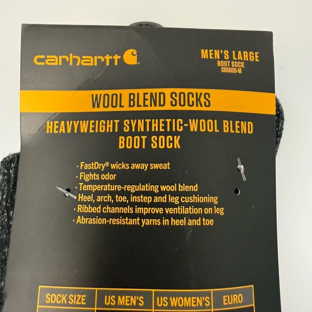 NWT Carhartt Heavyweight Boot Socks 3 Pairs Of Men's L 9-11.5 Black Wool Blend